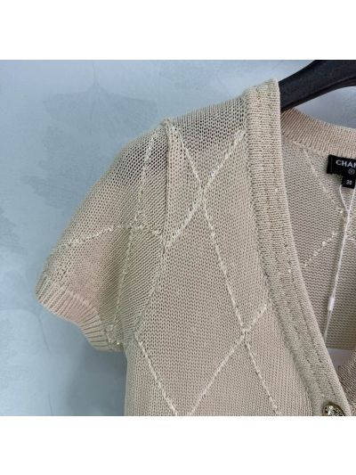 Chanel V-Neck Short Sleeve Set in Beige
