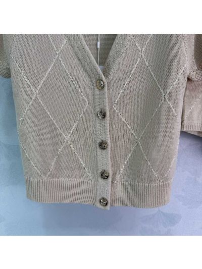 Chanel V-Neck Short Sleeve Set in Beige