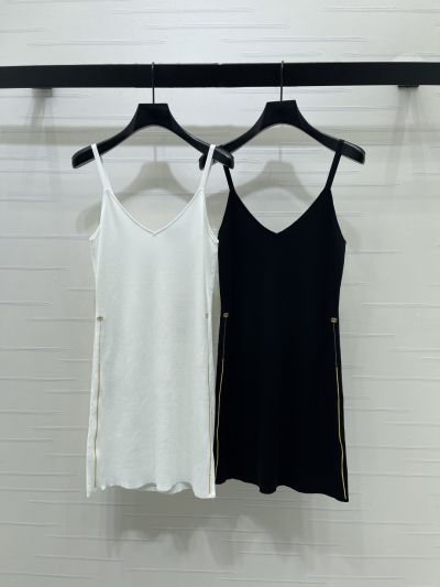 Chanel V-Neck Silk Top in White and Black