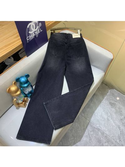 Chanel Wide-Leg Button-Front Jeans in Navy