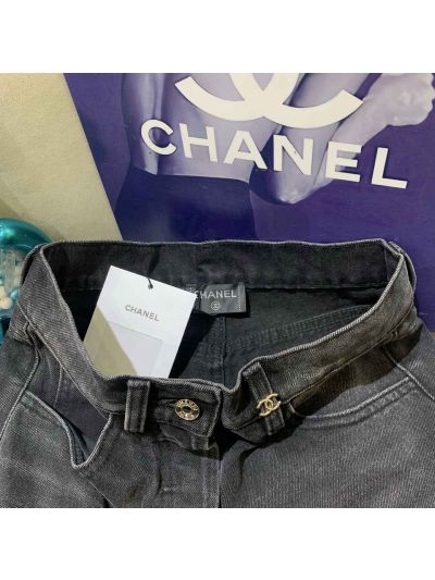 Chanel Wide-Leg Button-Front Jeans in Navy