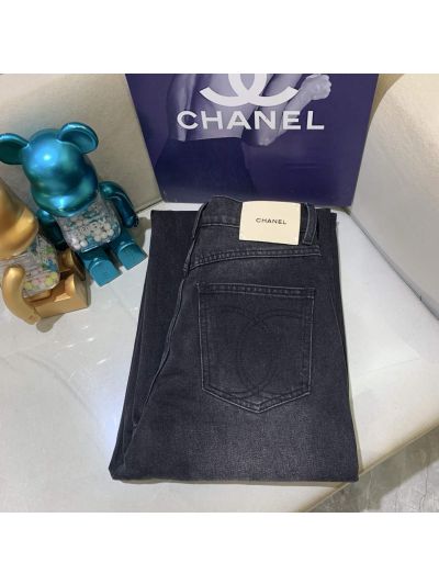 Chanel Wide-Leg Button-Front Jeans in Navy