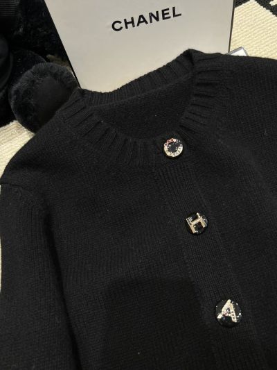 Chanel Wool Blend Button-Front Cardigan in Black