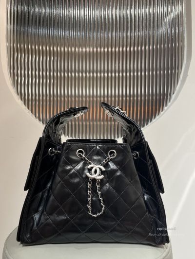 Chanel 25bag Small Black Oil-Waxed Leather Aged Silver Hardware