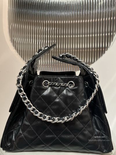 Chanel 25bag Small Black Oil-Waxed Leather Aged Silver Hardware