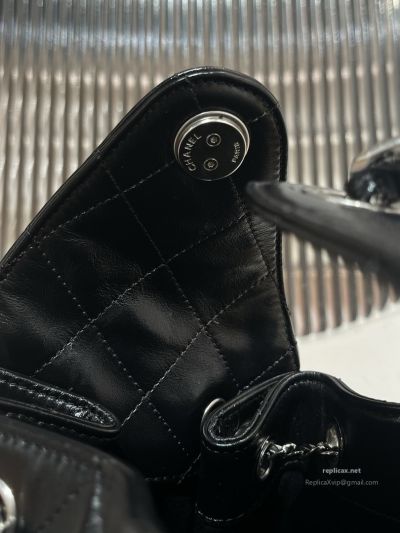 Chanel 25bag Small Black Oil-Waxed Leather Aged Silver Hardware