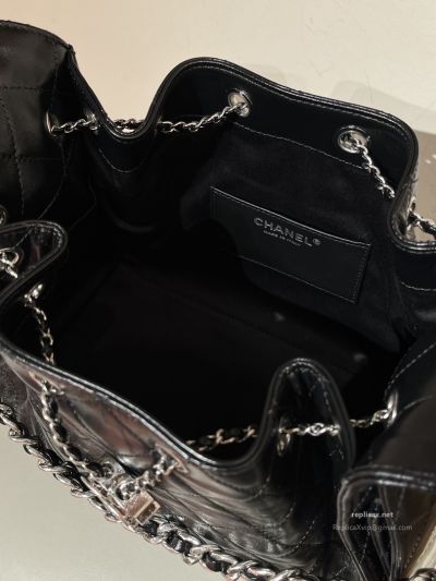 Chanel 25bag Small Black Oil-Waxed Leather Aged Silver Hardware