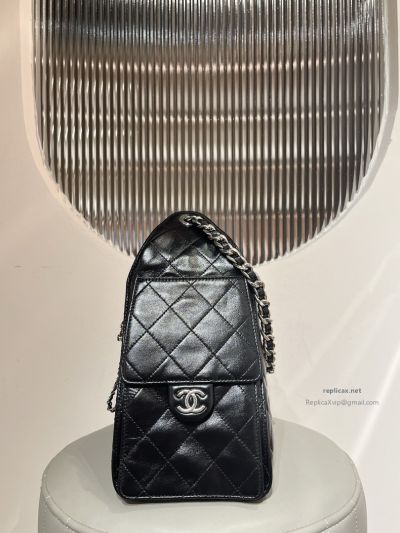 Chanel 25bag Small Black Oil-Waxed Leather Aged Silver Hardware