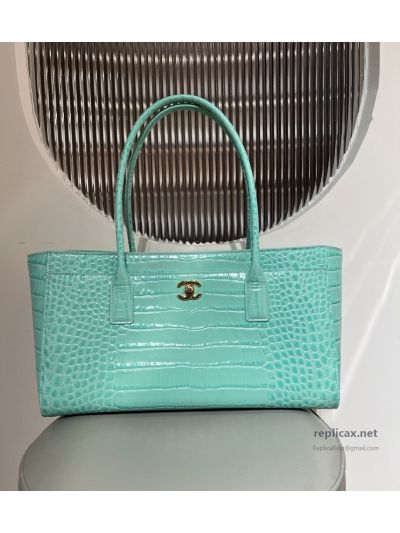 Chanel 26S Shopping Tote Mint Green Croc-Embossed