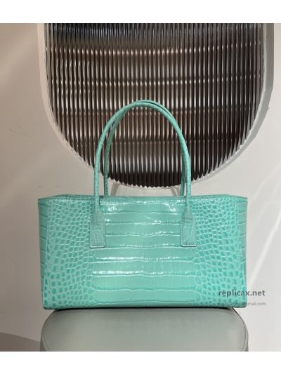 Chanel 26S Shopping Tote Mint Green Croc-Embossed