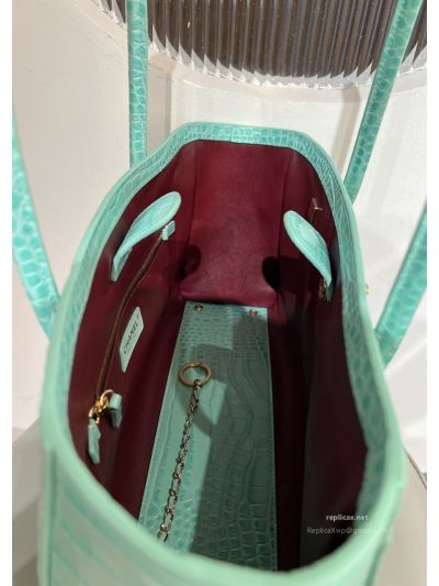 Chanel 26S Shopping Tote Mint Green Croc-Embossed