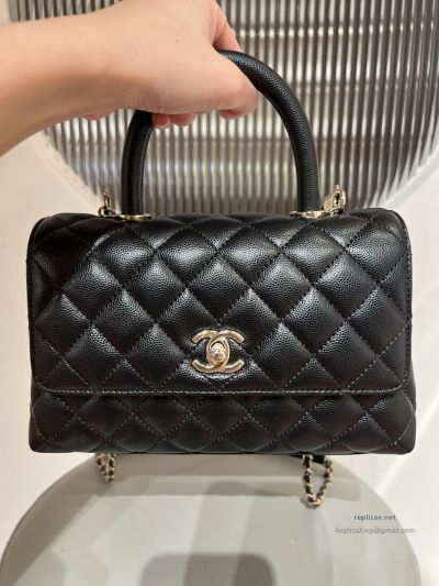Chanel Coco Handle Small Black Caviar Light Gold Hardware