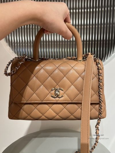 Chanel Coco Handle Small Milk Tea Caviar Light Gold Hardware