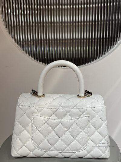 Chanel Coco Handle Small White Caviar Light Gold Hardware
