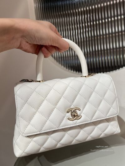 Chanel Coco Handle Small White Caviar Light Gold Hardware