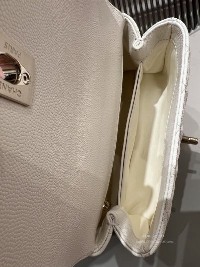 Chanel Coco Handle Small White Caviar Light Gold Hardware