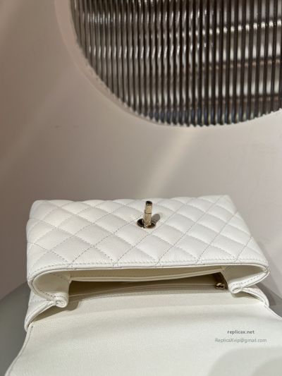 Chanel Coco Handle Small White Caviar Light Gold Hardware