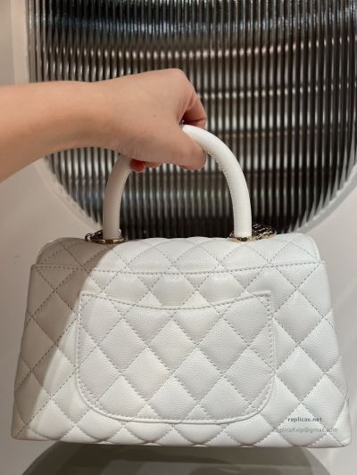 Chanel Coco Handle Small White Caviar Light Gold Hardware