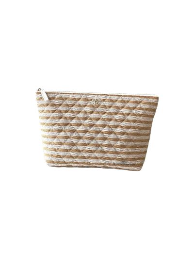 Chanel Large Zipped Case Beige White Printed Fabric AS4988