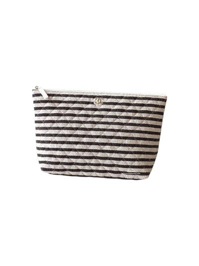 Chanel Large Zipped Case Black White Printed Fabric AS4988