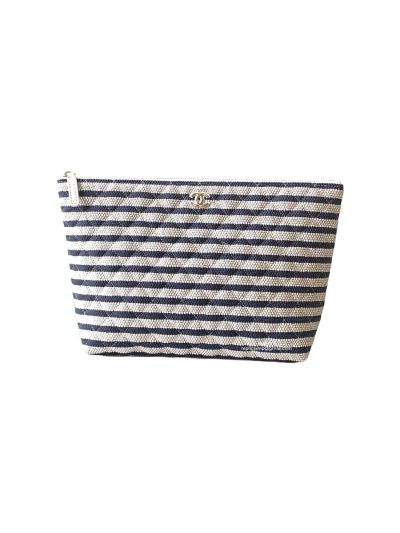 Chanel Large Zipped Case Blue White Printed Fabric AS4988