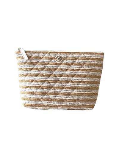 Chanel Small Zipped Case Beige White Printed Fabric AS4989