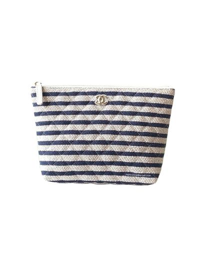 Chanel Small Zipped Case Blue White Printed Fabric AS4989