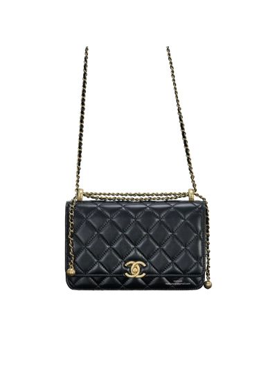 Chanel Vip CC Logo Essentials Wallet on Chain Shoulder Bag Black Quilted Calfskin A2535