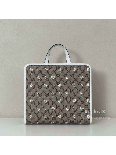 Gucci Children's Woodland Tote Bag 605614 in Brown/White GG Floral Print with White Trim
