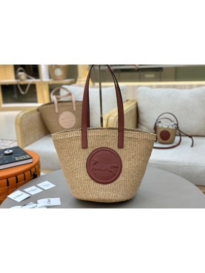 Chloe Large Horse Medal Basket Natural Fibers Shoulder Bag Brown - Main view