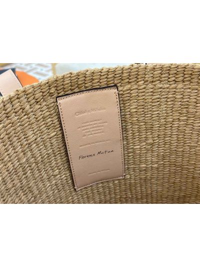 Chloe Large Horse Medal Basket Natural Fibers Shoulder Bag Pink - Detail view 8