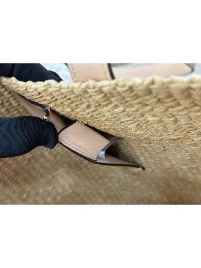 Chloe Large Horse Medal Basket Natural Fibers Shoulder Bag Pink - Detail view 9