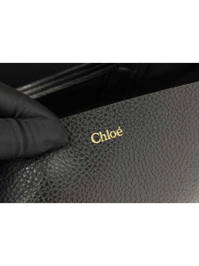 Chloe Large Spin Tote Bag Black Grained Calfskin Leather - Detail view 4