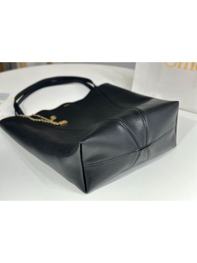 Chloe Large Spin Tote Bag Black Grained Calfskin Leather - Detail view 5