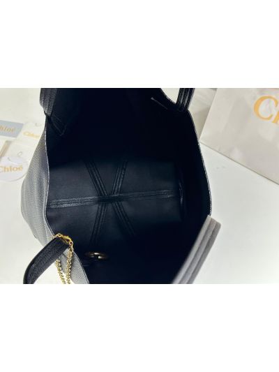 Chloe Large Spin Tote Bag Black Grained Calfskin Leather - Detail view 7