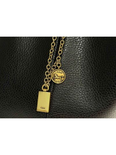 Chloe Large Spin Tote Bag Black Grained Calfskin Leather - Detail view 8