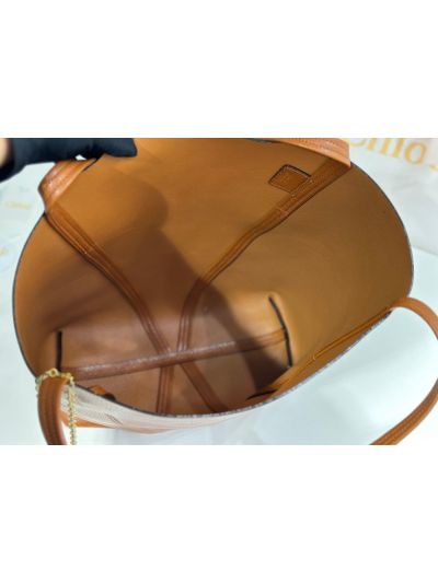 Chloe Large Spin Tote Bag Brown Grained Calfskin Leather - Detail view 7