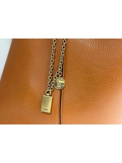 Chloe Large Spin Tote Bag Brown Grained Calfskin Leather - Detail view 8
