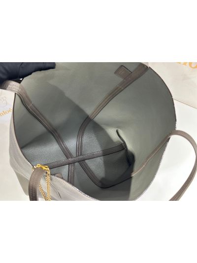 Chloe Large Spin Tote Bag Gray Grained Calfskin Leather - Detail view 8