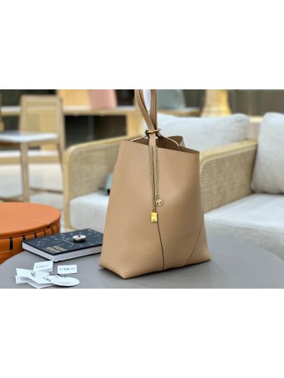 Chloe Large Spin Tote Bag Light Beige Grained Calfskin Leather - Detail view 2