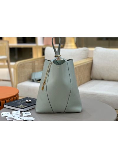 Chloe Large Spin Tote Bag Light Blue Grained Calfskin Leather - Main view