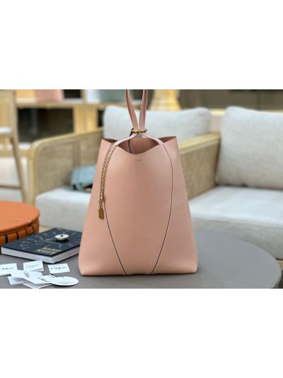 Chloe Large Spin Tote Bag Light Pink Grained Calfskin Leather - Main view
