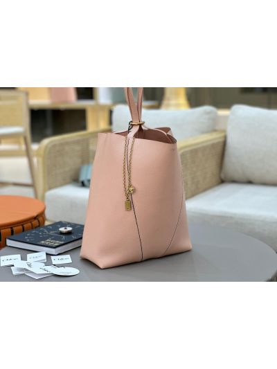 Chloe Large Spin Tote Bag Light Pink Grained Calfskin Leather - Detail view 2