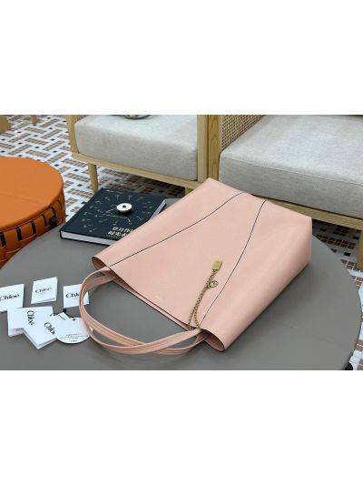 Chloe Large Spin Tote Bag Light Pink Grained Calfskin Leather - Detail view 3