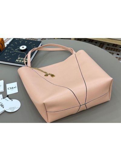 Chloe Large Spin Tote Bag Light Pink Grained Calfskin Leather - Detail view 4