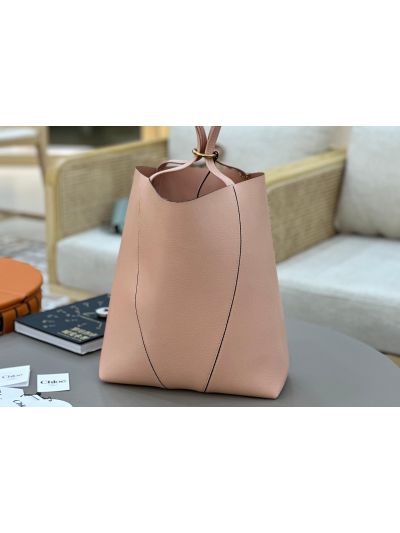 Chloe Large Spin Tote Bag Light Pink Grained Calfskin Leather - Detail view 5