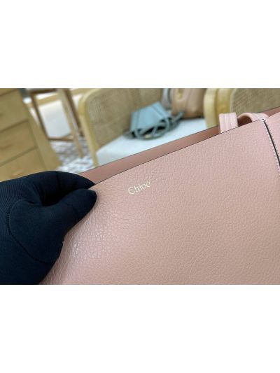 Chloe Large Spin Tote Bag Light Pink Grained Calfskin Leather - Detail view 7