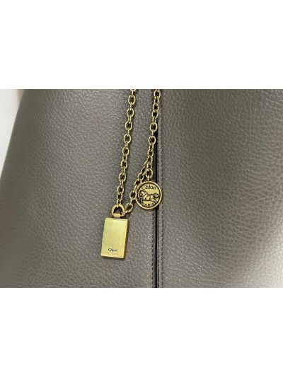 Chloe Large Spin Tote Shoulder Bag Gray Grained Leather - Detail view 6