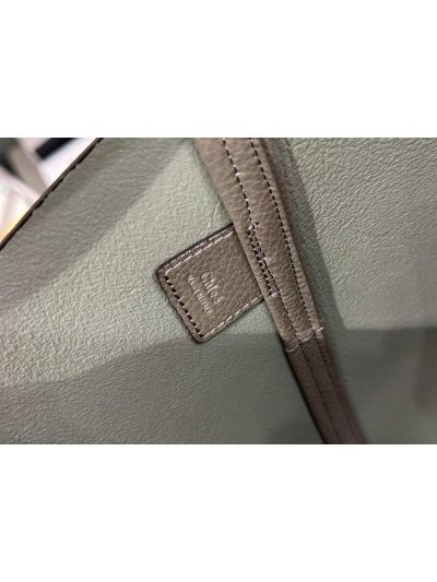 Chloe Large Spin Tote Shoulder Bag Gray Grained Leather - Detail view 9