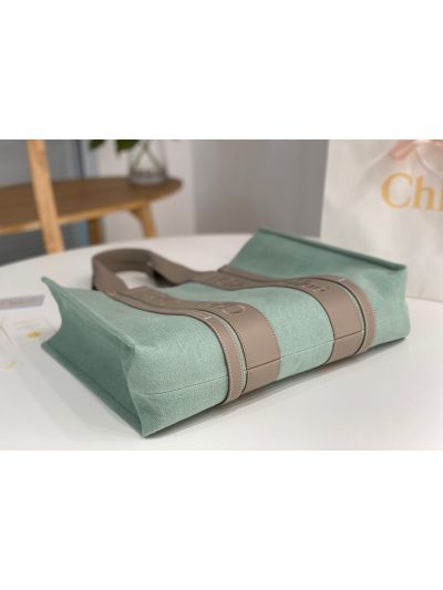 Chloe Large Woody Canvas Top Handle Shoulder Bag Light Green - Detail view 6